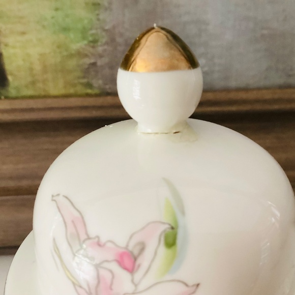 Vintage Translucent Bone China Ginger Jar White Gold Pink Floral Japan FLAW - Picture 3 of 12